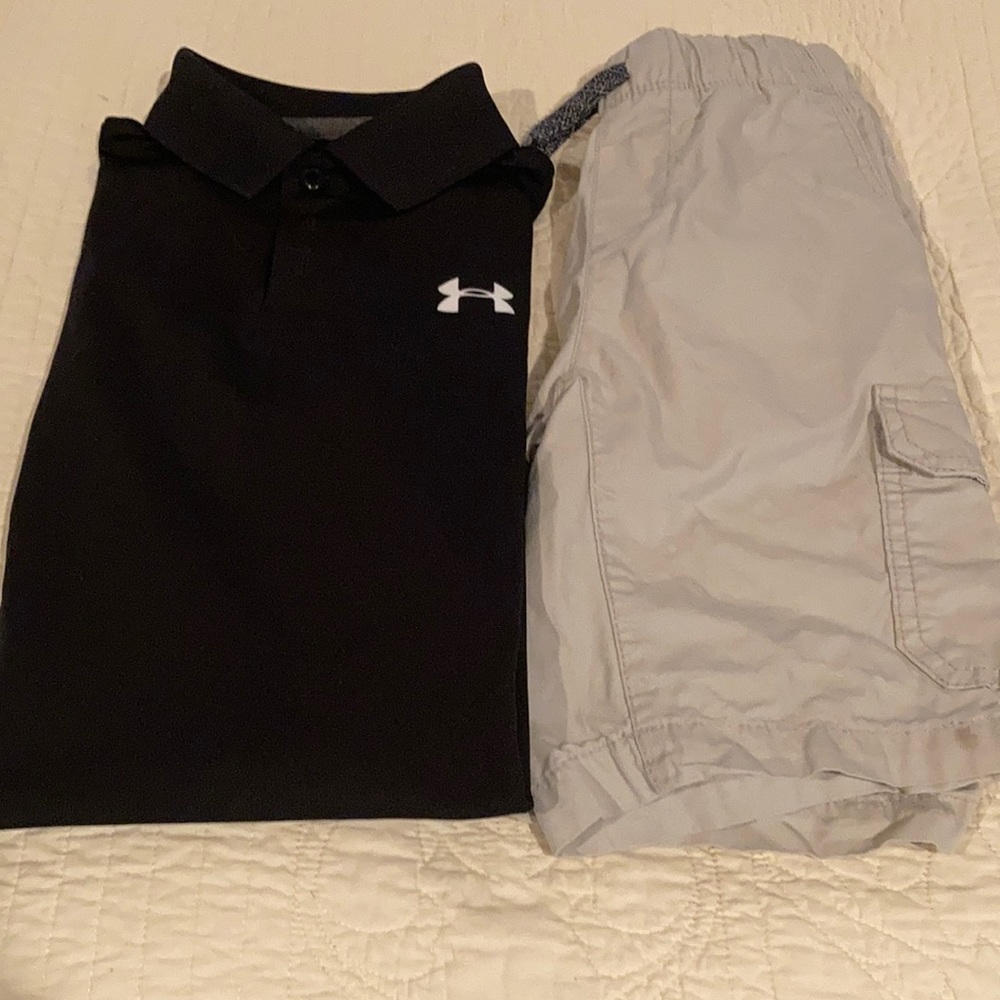 Boys Under Armor Shirt & Old Navy Cargo Shorts